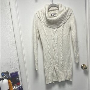Jennifer Lopez Cream Cable Knit Cowl Neck Sweater dress
